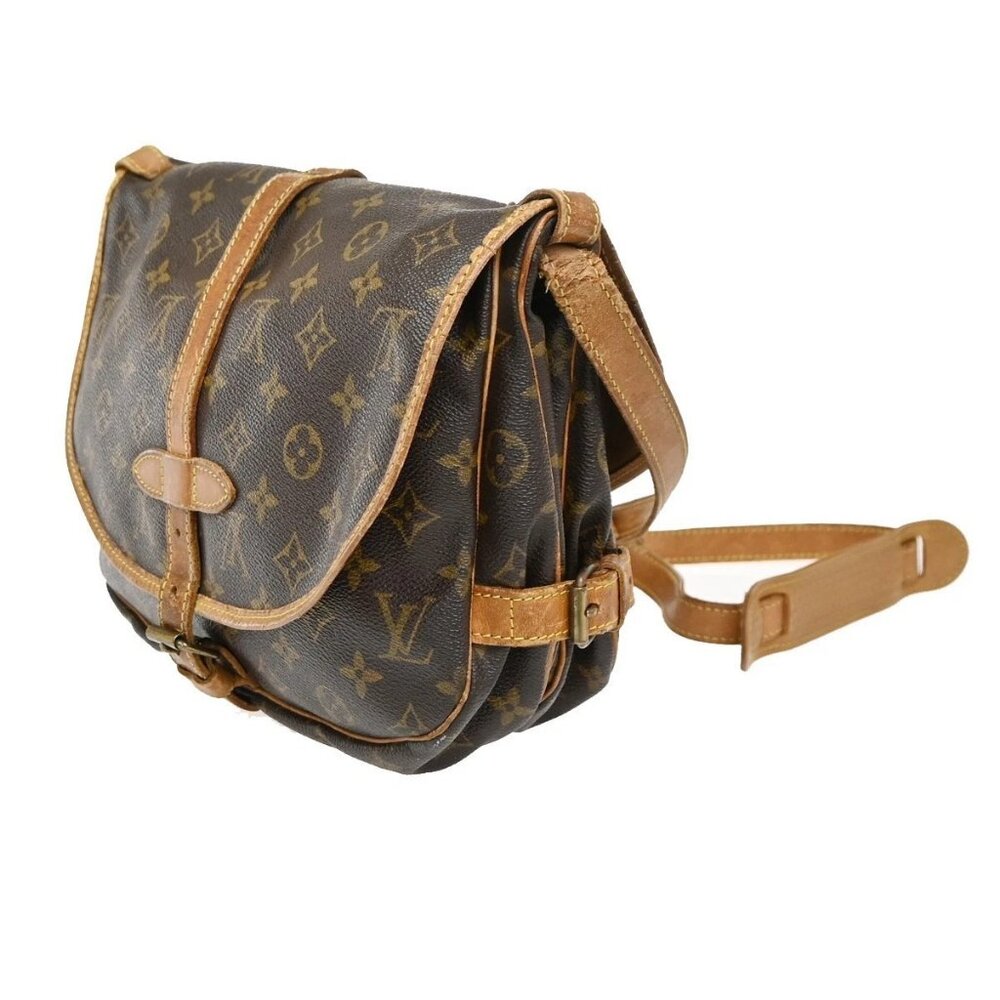 LOUIS VUITTON Logo Saumur MM Shoulder Bag Monogram Leather Brown M40710 64ZA077 - Picture 4 of 16